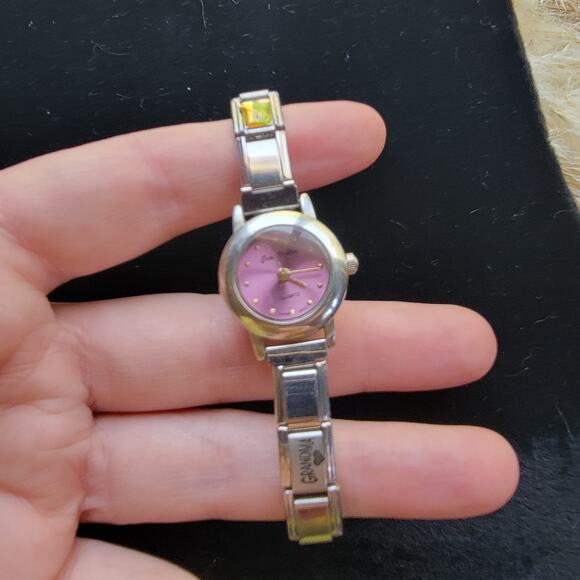 Vintage Watch Pink Dial Charm Bracelet Quartz Dainty Stretch Gift for Grandma - Picture 8 of 10